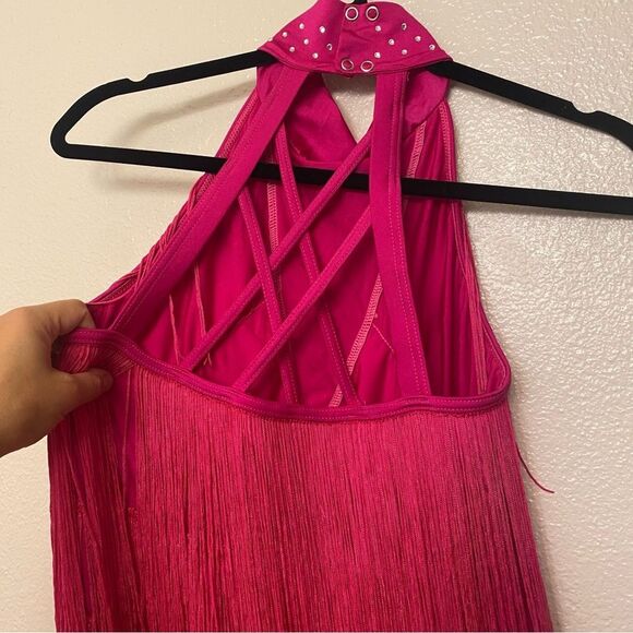 Weissman Dance costume hot pink sassy fringe dress Spice Up Your Life 14130 MA - Picture 7 of 12